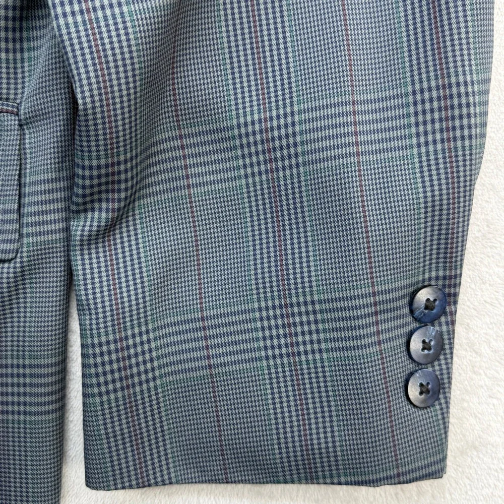 Vintage L.L. Bean Blazer Sport Coat Mens 44R Grey Blue Glen Plaid Made in USA